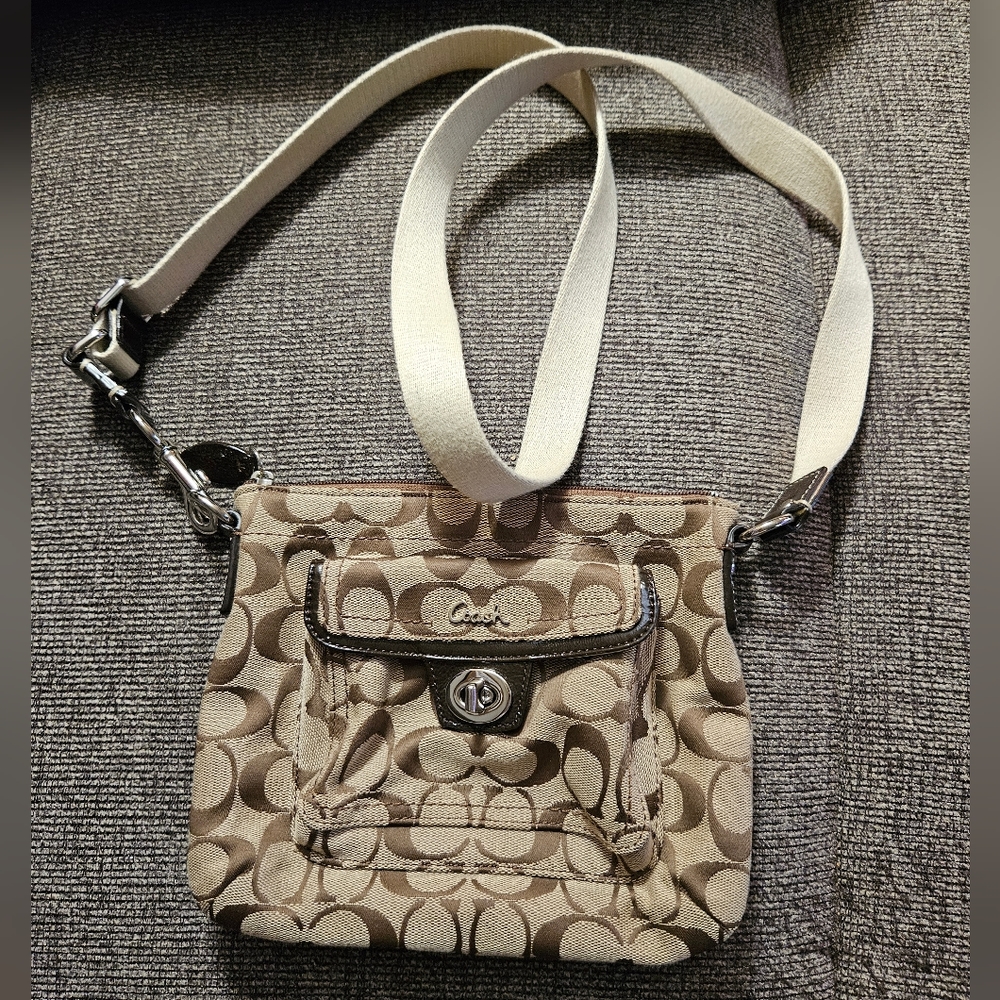 Coach Signature Brown Khaki Monogram Crossbody